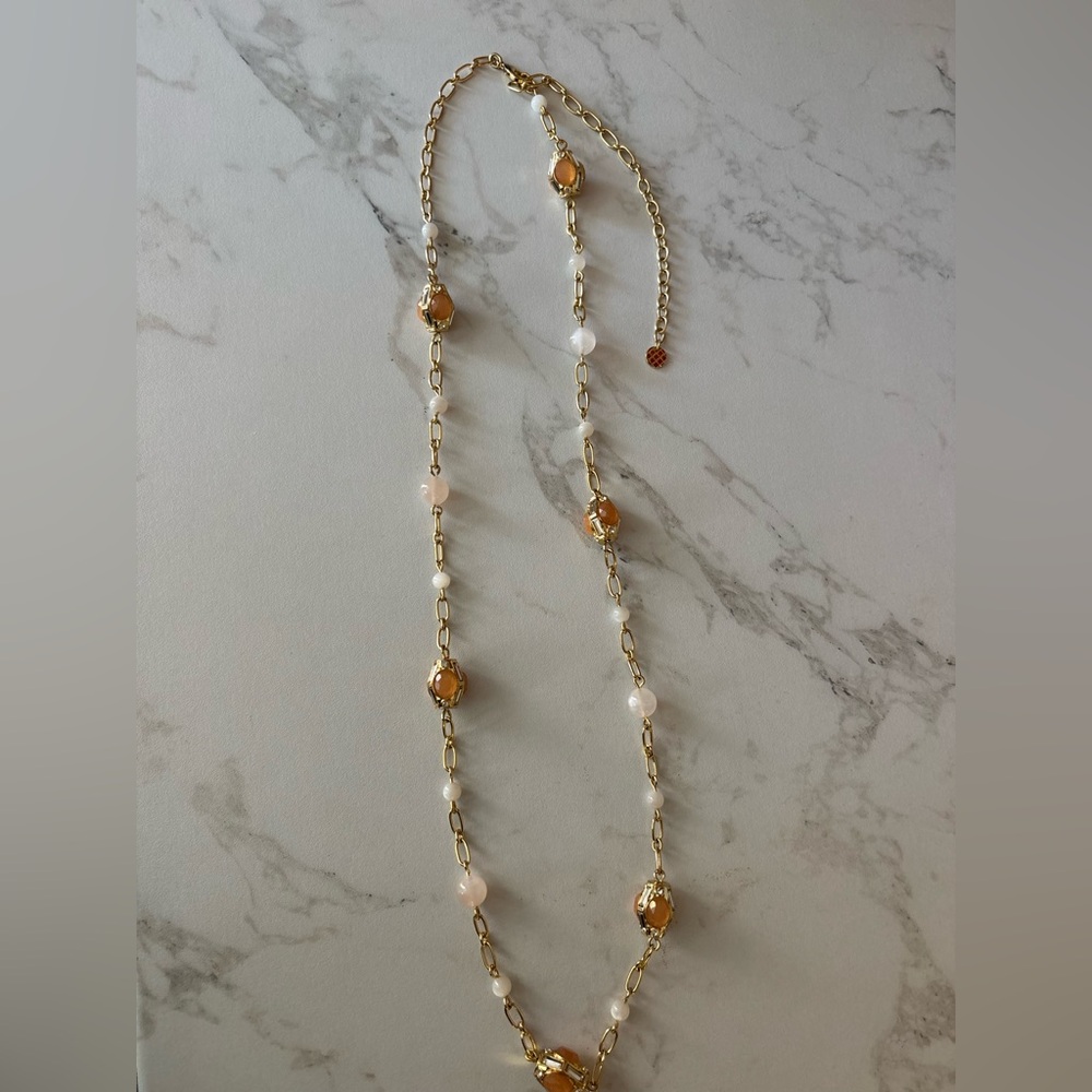 Talbots Gold-Tone Station Bead & Stone Necklace with Amber & Pearl-Tone Accents - Picture 10 of 13